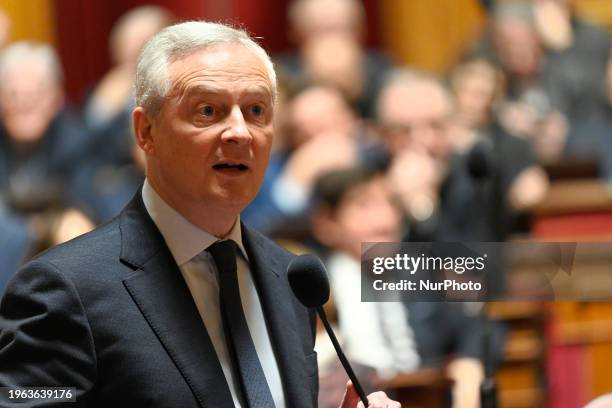 French Economy Minister Bruno Le Maire is speaking at a session of questions to the government at The Senate in Paris, France, on January 24, 2024.