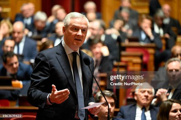 French Economy Minister Bruno Le Maire is speaking at a session of questions to the government at The Senate in Paris, France, on January 24, 2024.