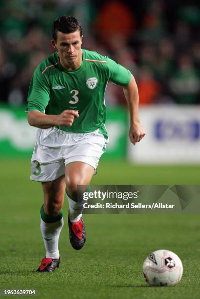October 12: Ian Harte of Republic Of Ireland on the ball during the World Cup Qualifier match between Republic Of Ireland and Switzerland at...