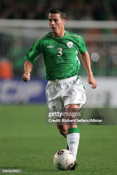 October 12: Ian Harte of Republic Of Ireland on the ball during the World Cup Qualifier match between Republic Of Ireland and Switzerland at...