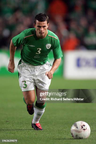 October 12: Ian Harte of Republic Of Ireland on the ball during the World Cup Qualifier match between Republic Of Ireland and Switzerland at...