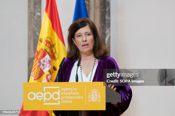 The Director of the Spanish Data Protection Agency , Mar España Martí, addresses the audience during an event commemorating the International Day for...