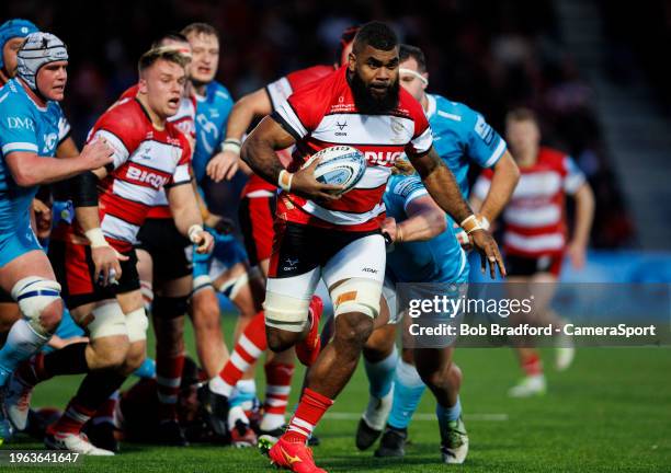 Gloucester's Albert Tuisue in action during the Gallagher Premiership Rugby match between Gloucester Rugby and Sale Sharks at Kingsholm Stadium on...