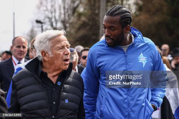 Robert Kraft, American billionaire businessman and rapper Meek Mill attend the 35th anniversary of 'International March of the Living' marching from...