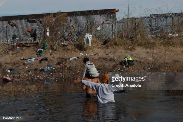 Migrants trying to cross the Rio Grande River, in Ciudad Juarez, Mexico on January 29, 2024. The immigration crisis has led to a crisis between the...