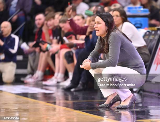 Nebraska head coach Amy Williams watches her tam play during a women's college basketball game between the Nebraska Cornhusker and the Iowa Hawkeyes...