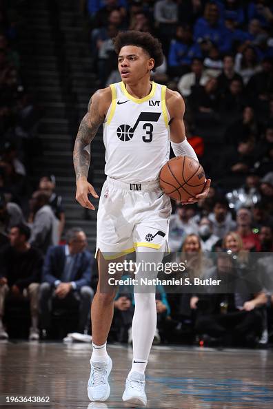 Keyonte George Hair Keyonte George of the Utah Jazz dribbles the ball during the game ...