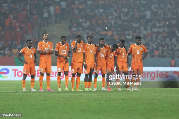 Yamoussoukro, IVORY COAST Ivory Coast players watch the penalties during the TotalEnergies CAF Africa Cup of Nations round of 16 match between...