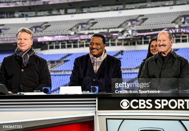 The CBS pre game broadcast team, Phil Simms, James Brown and Bill Cowher broadcast prior to the Kansas City Chiefs game versus the Baltimore Ravens...