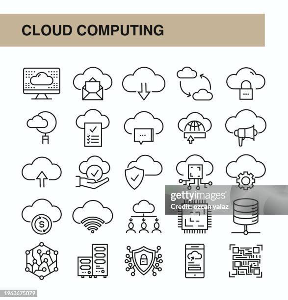 cloud computing line icons editable stroke. cloud security , cloud hosting , system backup , data storage - data center icon editable stock illustrations