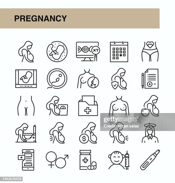 pregnancy line icons illustrations.
pregnant, icon symbol, gynecologist, in vitro fertilization, motherhood - pregnant icon stock illustrations