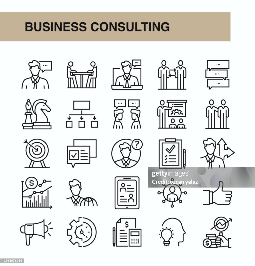 Business Consulting thin line vector icon set. The design is editable and the color can be changed. Vector set of creativity icons: Analysis , Knowledge , Support , Strategy , Meeting , Advice