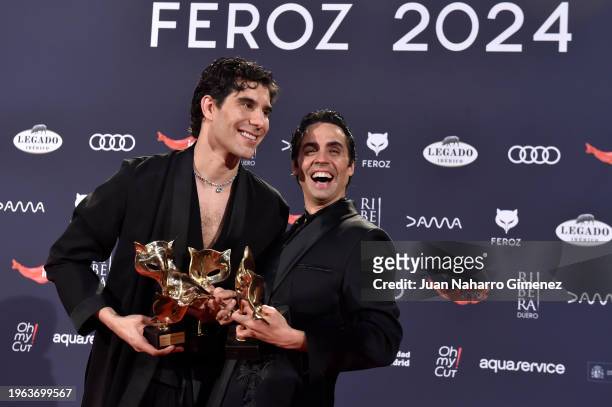 Javier Calvo and Javier Ambrossi winners of the award for the best drama series, best screenplay award, best actor in a leading role award, Best...
