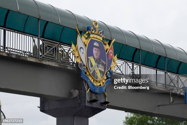 Johor Sultan Ibrahim Iskandar's image on a pedestrian bridge on a highway in Johor Bahru, Malaysia, on Thursday, Jan. 4, 2024. Johor Sultan Ibrahim...