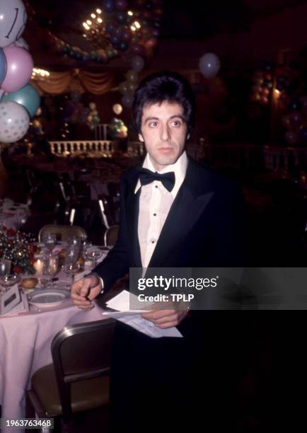 American actor Al Pacino attends Lee Strasberg's 75th birthday party at the Hotel Pierre in New York, New York, November 19, 1976.