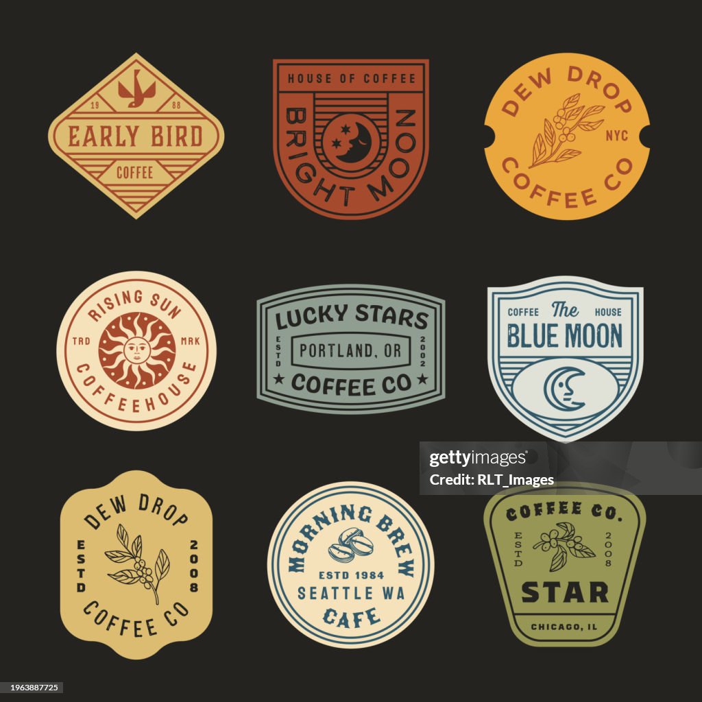 Insignias de café y café retro de mediados de siglo