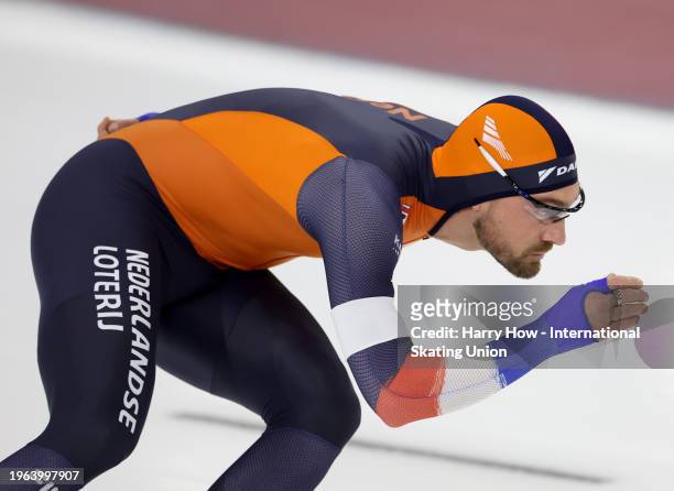 Kjeld Nuis of The Netherlands skates in the 1000m Men Division A during the ISU World Cup Speed Skating at Utah Olympic Oval on January 26, 2024 in...
