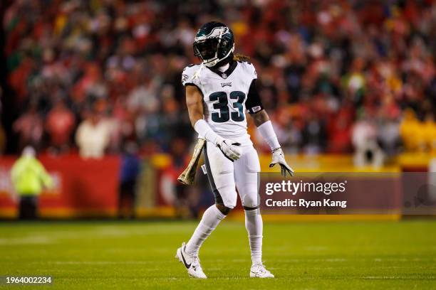 Bradley Roby of the Philadelphia Eagles defends in coverage during an NFL football game against the Kansas City Chiefs at GEHA Field at Arrowhead...