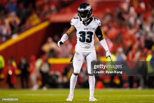 Bradley Roby of the Philadelphia Eagles defends in coverage during an NFL football game against the Kansas City Chiefs at GEHA Field at Arrowhead...