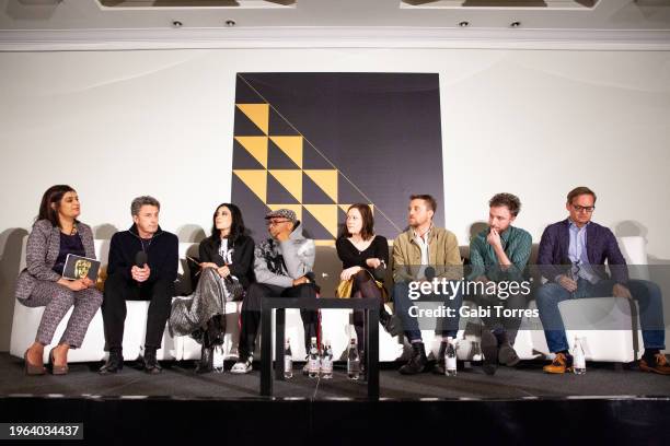 Director Nominees with Interviewer Mariayah Kaderbhai, Pawel Pawilkowski, Spike Lee, Nadine Labaki, Leanne Welham, Leanna Welham, Michael Pearce,...