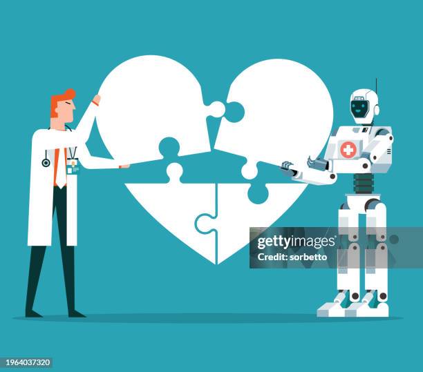 heart treatment - doctors - robotic surgery stock illustrations