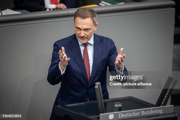 January 2024, Berlin: Christian Lindner , Federal Minister of Finance, speaks in the debate at the start of the budget week. Parliament begins...