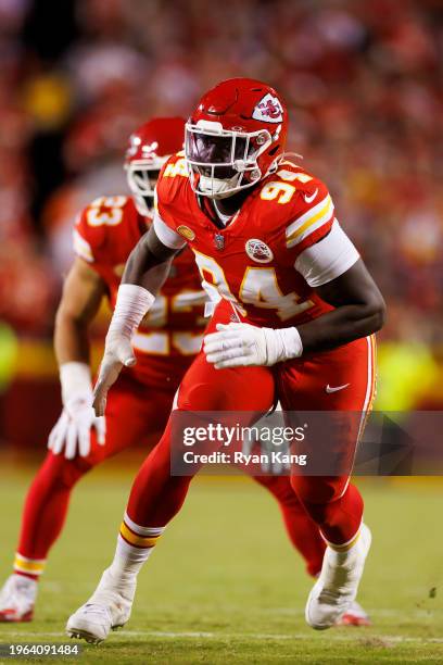 Malik Herring of the Kansas City Chiefs runs around the edge during an NFL football game against the Denver Broncos at GEHA Field at Arrowhead...