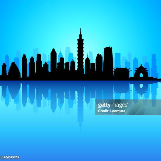 taipei skyline (all buildings are complete and moveable) - taipeh gegenlicht stock-grafiken, -clipart, -cartoons und -symbole