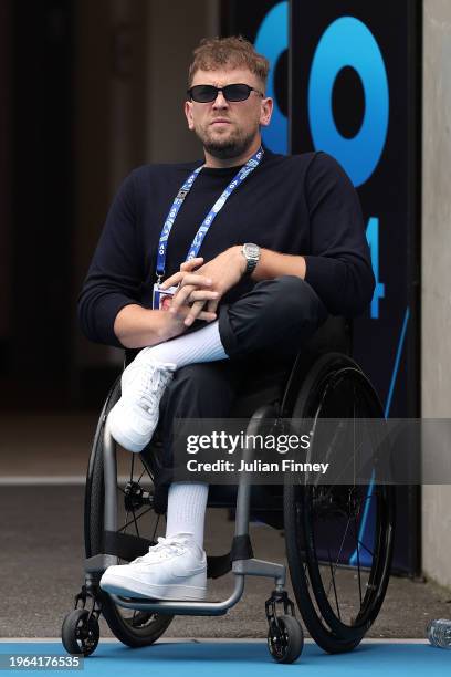 Dylan Alcott watches the Quad Wheelchair Singles Final match between Sam Schroder of the Netherlands and Guy Sasson of Israel during the 2024...