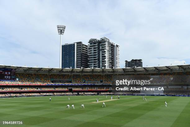 General view is seen of the action during day three the Second Test match in the series between Australia and West Indies at The Gabba on January 27,...