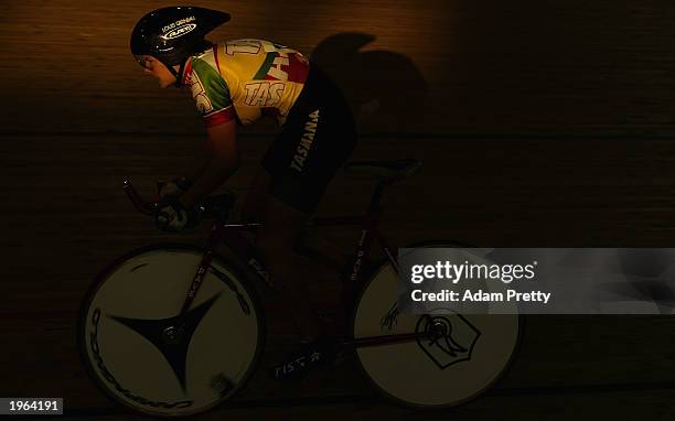 Louise Yaxley of Tasmania in action in the womens 3k individual pursuit during the National Track Cycling Championships May 1, 2003 at the Dunc Gray...