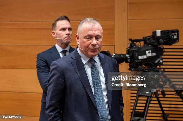 Nicolai Tangen, chief executive officer of Norges Bank Investment Management, right, and Trond Grande, deputy chief executive officer of Norges Bank...