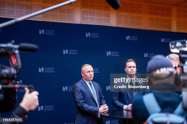 Nicolai Tangen, chief executive officer of Norges Bank Investment Management, left, and Trond Grande, deputy chief executive officer of Norges Bank...