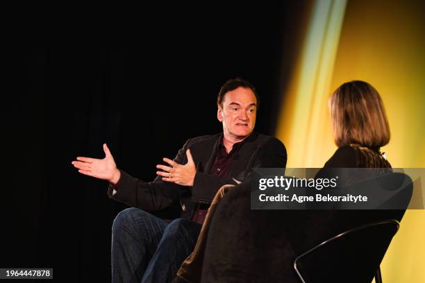 Quentin Tarantino in conversation with Francine Stock at the A Life in Pictures with Quentin Tarantino event held at the ODEON Luxe Leicester Square