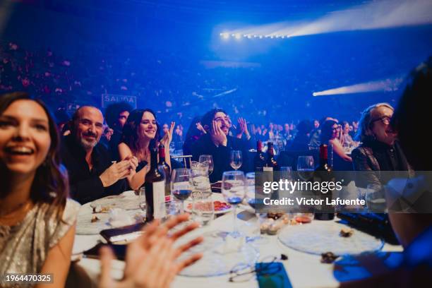 Enric Auquer and Eva santolaria are seen at the backtage of feroz Awards 2024 at Palacio Vistalegre Arena on January 26, 2024 in Madrid, Spain.