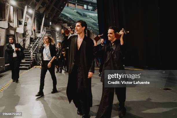 Javier Calvo and Javier Ambrossi are seen at the backtage of feroz Awards 2024 at Palacio Vistalegre Arena on January 26, 2024 in Madrid, Spain.