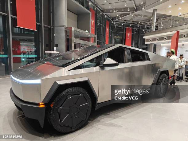 Tesla Cybertruck is on display at Sino-Ocean Taikoo Li Chengdu on January 26, 2024 in Chengdu, Sichuan Province of China. Tesla Cybertruck is set to...
