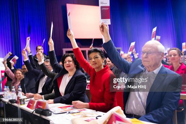 German left-wing politician and BSW co-chair Sahra Wagenknecht retired German left-wing politician Oskar Lafontaine and Amira Mohamed Ali vote during...