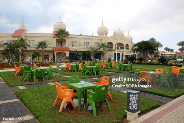 An open-air restaurant on the territory of the hotel chain Picalbatros in Sharm El Sheikh, Egypt.
