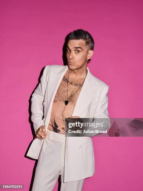 Singer Robbie Williams is photographed for the Times magazine on October 3, 2023 in London, England.
