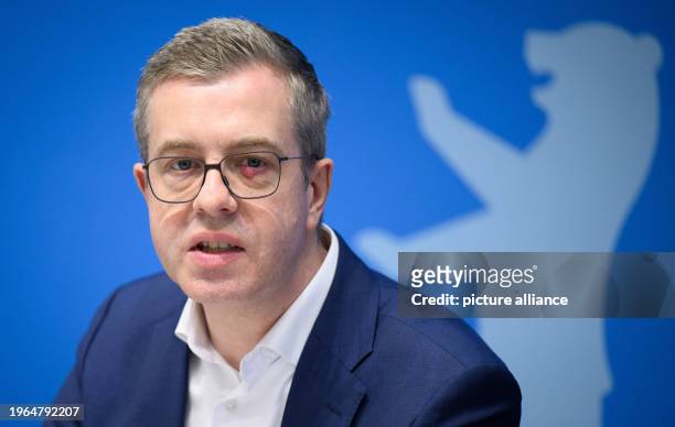 January 2024, Berlin: Stefan Evers , Berlin Senator for Finance, comments on current issues at the press conference after the Berlin Senate meeting...