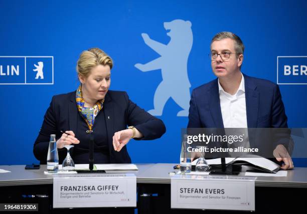 January 2024, Berlin: Franziska Giffey , Berlin Senator for Economics, Energy and Public Enterprises, and Stefan Evers , Berlin Senator for Finance,...