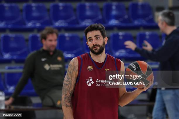 Spanish guard Ricky Rubio takes part in a training session with FC Barcelona's players, in Barcelona on January 30, 2023. Spanish guard Ricky Rubio...