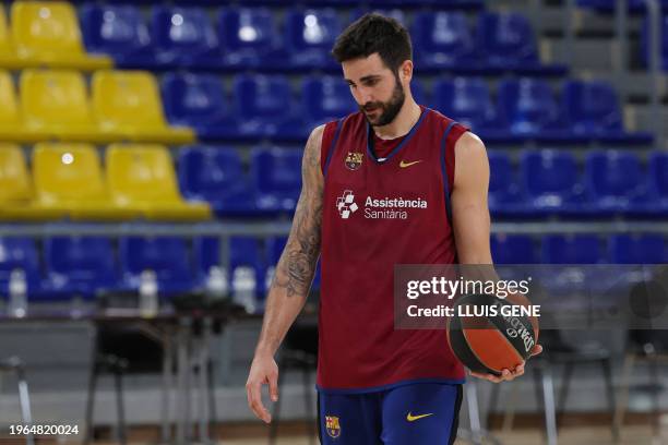 Spanish guard Ricky Rubio takes part in a training session with FC Barcelona's players, in Barcelona on January 30, 2023. Spanish guard Ricky Rubio...