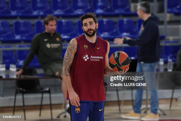 Spanish guard Ricky Rubio takes part in a training session with FC Barcelona's players, in Barcelona on January 30, 2023. Spanish guard Ricky Rubio...