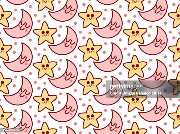 cute stars and moon cartoon seamless pattern - kawaii stock illustrations