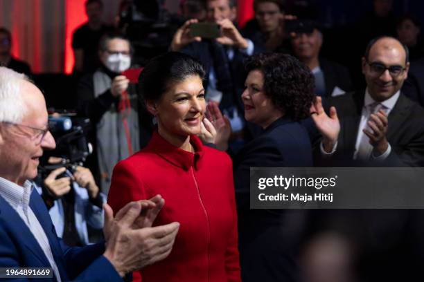 German left-wing politician and BSW co-chair Sahra Wagenknecht receives applause from party members after her speech at the first party congress of...