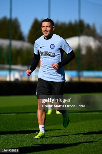 Stefano Sensi of FC Internazionale in action during the FC Internazionale training session at the club's training ground Suning Training Center at...