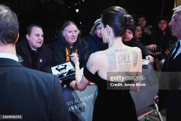 Angelina Jolie, EE British Academy Film Awards .Date: Sunday 18 February 2018 .Venue: Royal Albert Hall, London .Host: Joanna Lumley.-.Area: Red...