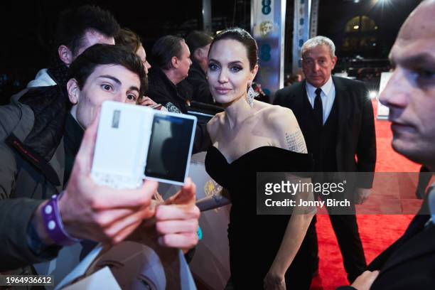 Angelina Jolie, EE British Academy Film Awards .Date: Sunday 18 February 2018 .Venue: Royal Albert Hall, London .Host: Joanna Lumley.-.Area: Red...